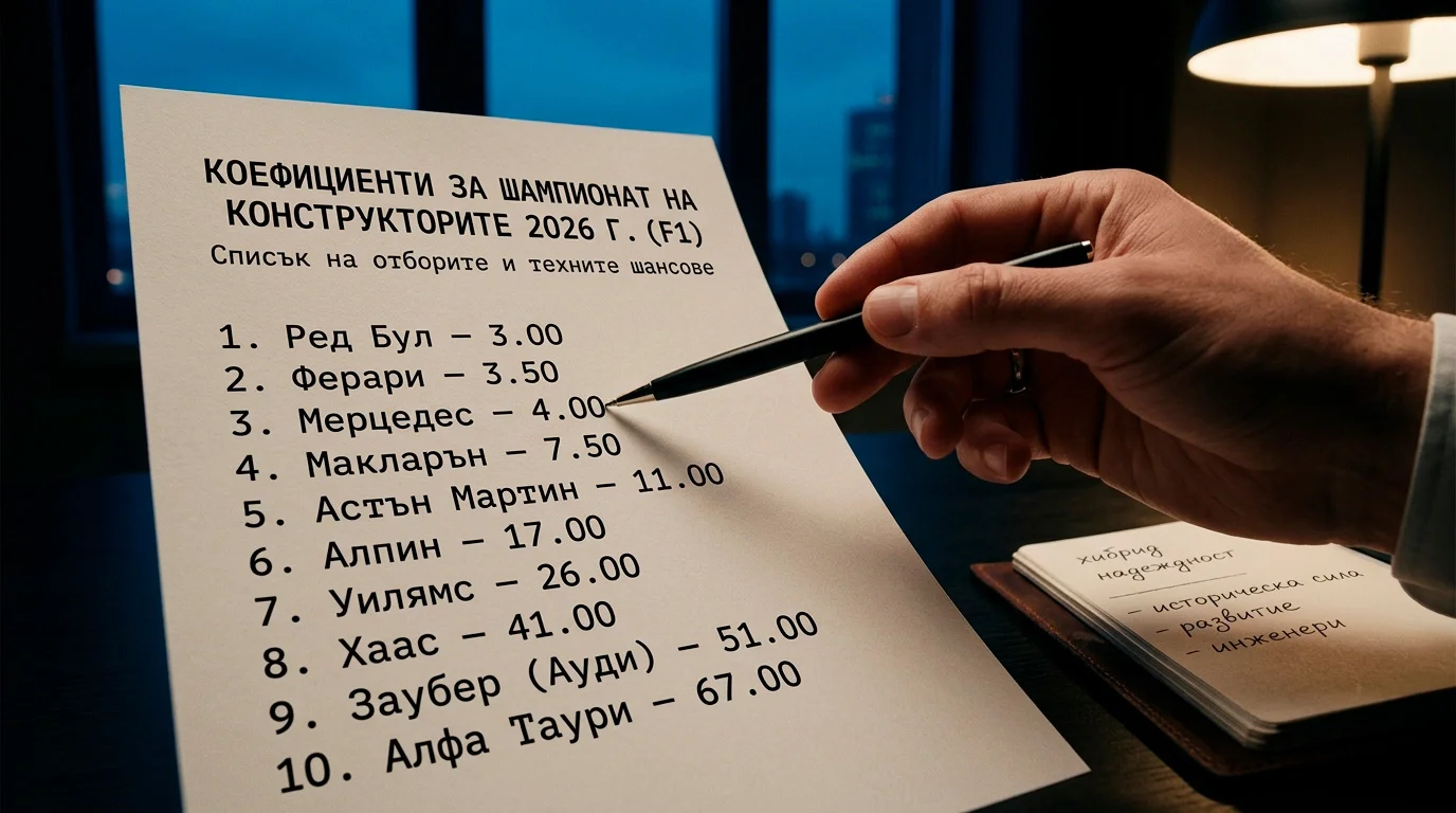 Табло с коефициенти за конструкторска титла 2026 със Mercedes във втората тройка