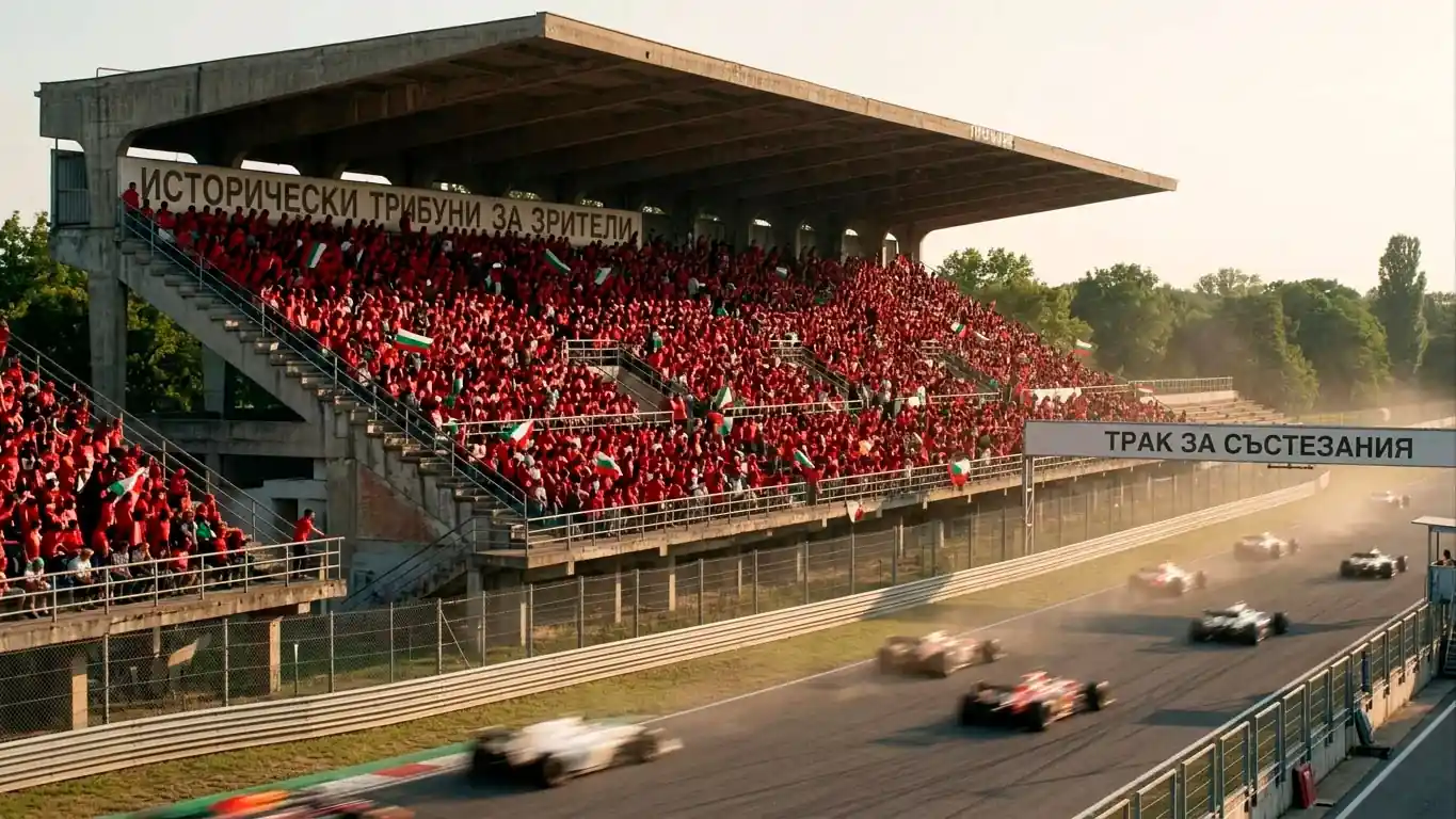Болид на F1 преминава през Parabolica с пълно газ на Монца