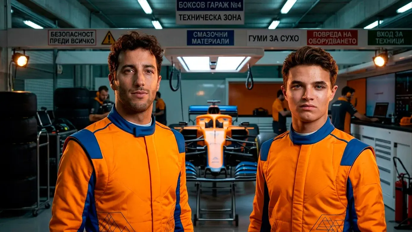 Ландо Норис и Оскар Пиастри в гараж на McLaren за сезон 2026
