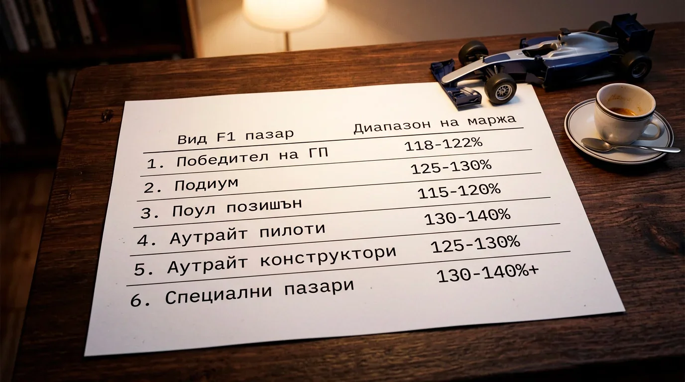 Таблица с типични overround стойности по тип F1 пазар