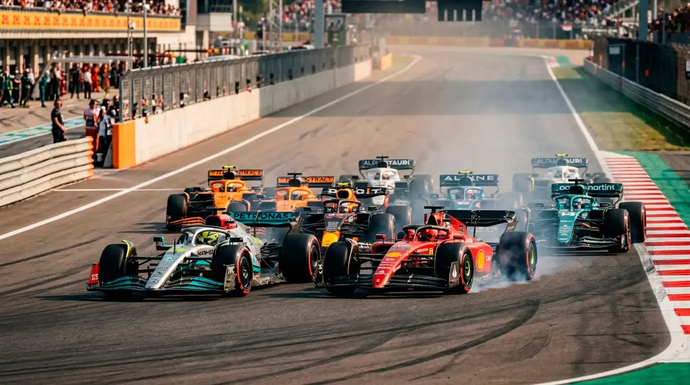 Болиди в първата обиколка след старт на F1 гонка
